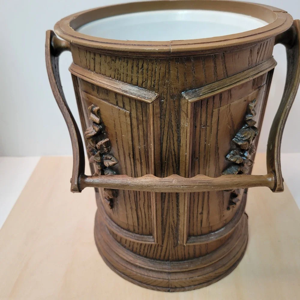 Vintage Owens‎ Corning Ice Bucket Faux Wood Barrel Style Insulated Container